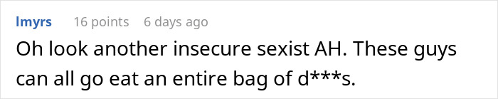 Text comment discussing a guy mocking his girlfriend for playing video games to unwind, calling it not ladylike.