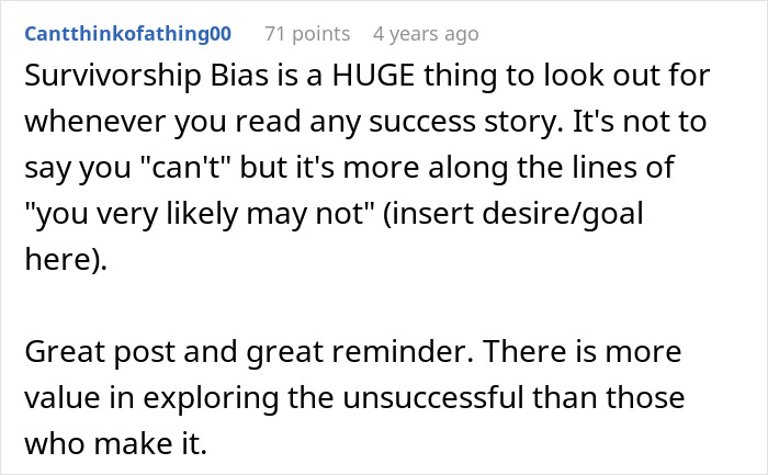 Comment about survivorship bias and disillusionment from person moving to African country for simpler lifestyle on a forum.