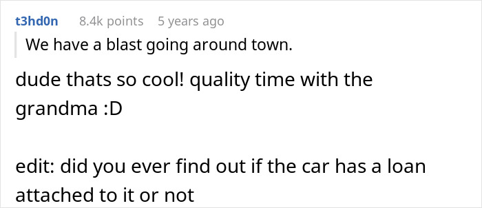 Screenshot of an online comment discussing a teen upset about stepbrother receiving a car as a Christmas gift.