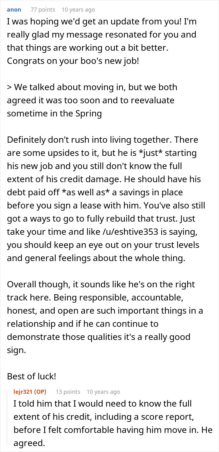 Text conversation about rebuilding trust after a boyfriend built a relationship on lies due to fear of losing her.
