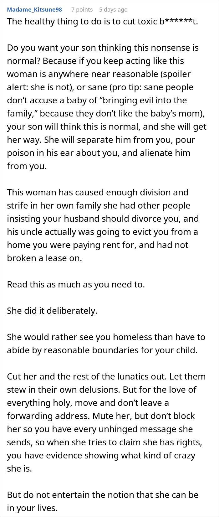 Comment discussing MIL declaring evil in family after DIL’s premature birth, emphasizing toxic behavior and family division. Comment discussing MIL declaring evil in family after DIL’s premature birth, emphasizing toxic behavior and family division.