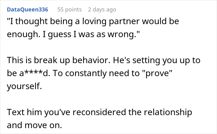 Comment expressing frustration about a man telling his girlfriend she must earn an engagement ring after years. Comment expressing frustration about a man telling his girlfriend she must earn an engagement ring after years.