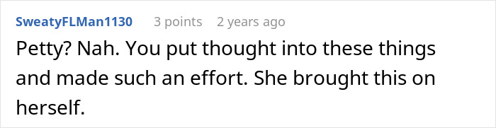 Screenshot of a comment expressing opinion on a woman upset her son’s partner came without a gift after being asked not to receive trinkets. Screenshot of a comment expressing opinion on a woman upset her son’s partner came without a gift after being asked not to receive trinkets.