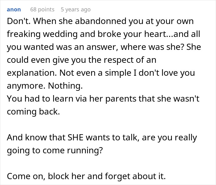 Man left without closure after fiancé disappears before wedding shares heartbreak and advice on moving on years later.