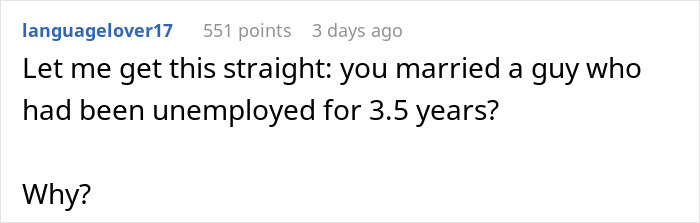 Comment on a forum about an unemployed husband and the challenges of paying bills after 3.5 years of unemployment.