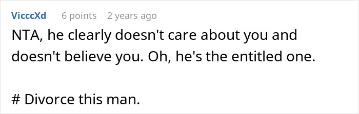Screenshot of a Reddit comment advising divorce, discussing husband-family conflict over woman&rsquo;s picky eater allergies.