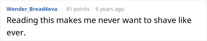 Screenshot of an online comment discussing body hair and reactions to a boyfriend demanding laser removal.