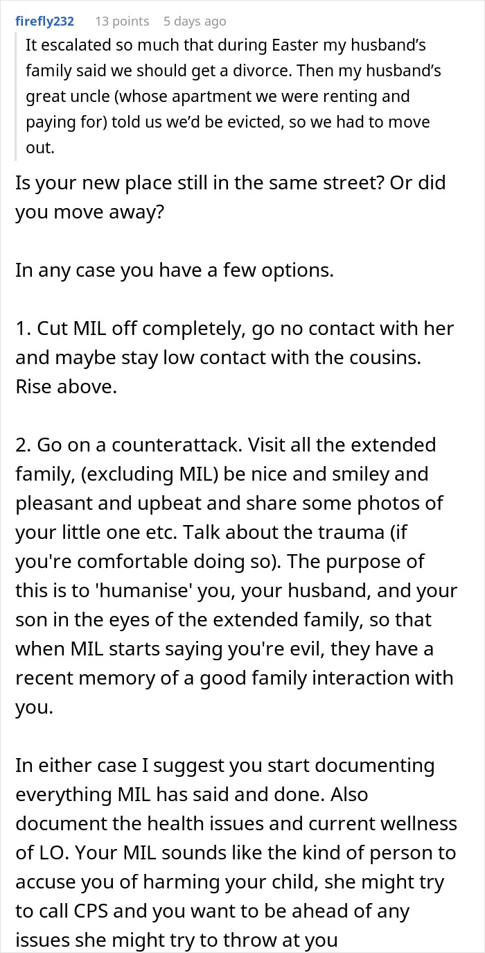 Text showing advice on handling a MIL who refuses to believe a DIL’s premature birth and declares evil in family. Text showing advice on handling a MIL who refuses to believe a DIL’s premature birth and declares evil in family.