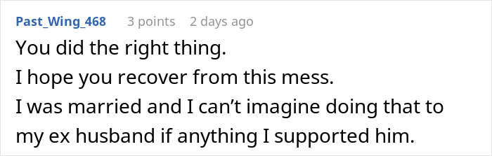 Comment text on a white background discussing marriage falling apart due to wife treating husband like an ATM machine.