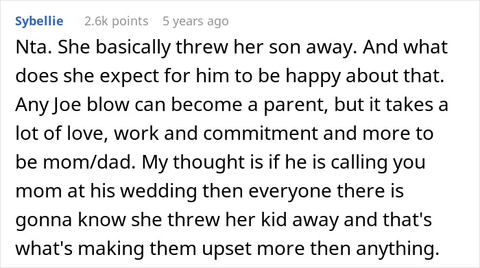 Reddit comment discussing woman letting nephew call her mom and bio mom&rsquo;s upset reaction about it.