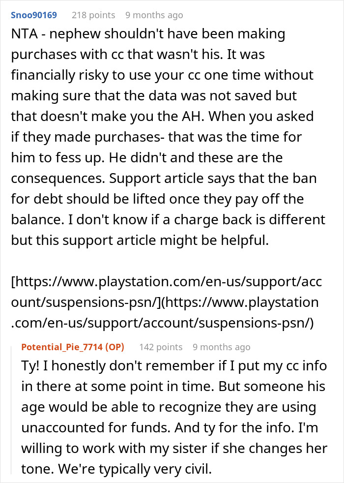 Online discussion about delivering karma to an entitled nephew who used a credit card for game purchases. Online discussion about delivering karma to an entitled nephew who used a credit card for game purchases.