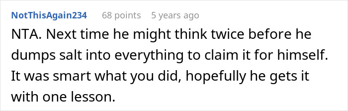 Comment on a forum post about a boyfriend salting the entire pot of chili causing a woman to rethink their relationship.