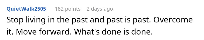 Comment on a forum post about moving forward and overcoming regret after divorce, reflecting a reality check moment.