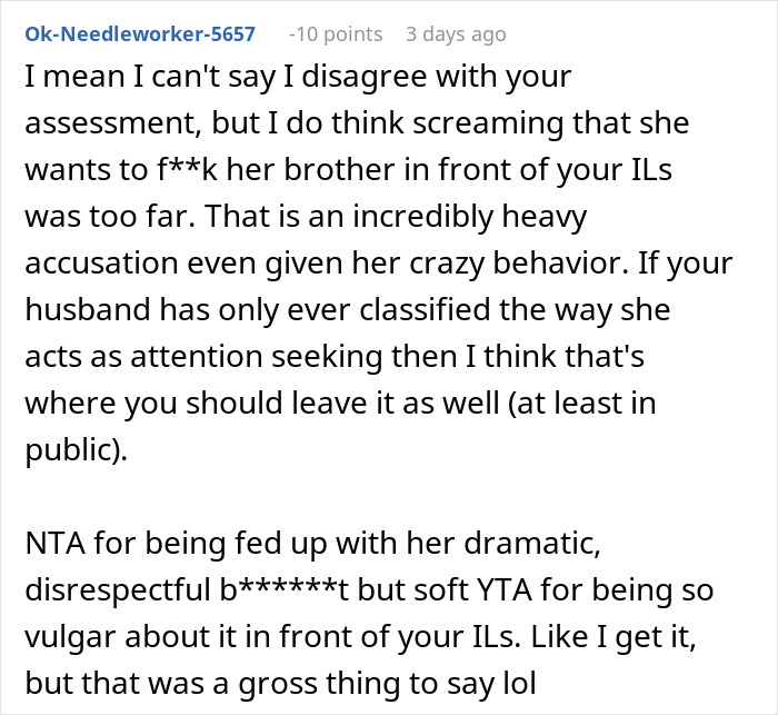 Online comment discussing a woman&rsquo;s obsessive behavior toward her brother leading to family intervention and hospitalization.