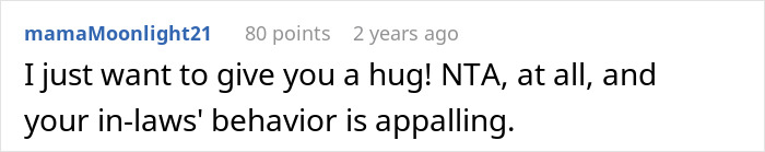 Comment expressing support and criticism of in-laws' behavior after vegetarian host didn&rsquo;t prepare ham for Christmas.