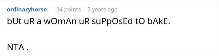 Screenshot of a Reddit comment discussing the office potluck store bought dessert drama in a casual tone.