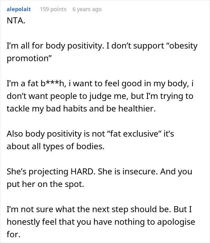 Screenshot of an online discussion about body positivity and skinny-shaming, highlighting a user&rsquo;s strong opinion and frustration.