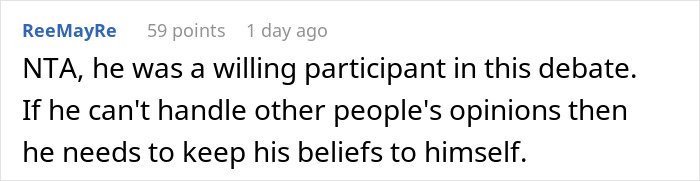 Screenshot of an online comment criticizing a toxic man venting about traditional wives and reacting poorly to logical challenges.