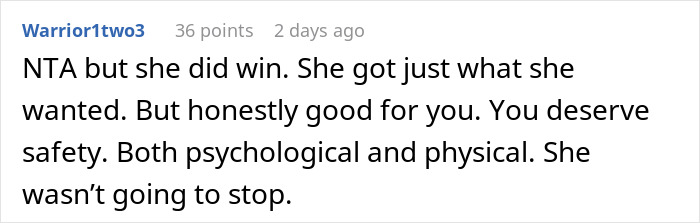 Screenshot of a Reddit comment discussing a woman leaving her husband due to stepdaughter&rsquo;s behavior and in-laws&rsquo; comments.