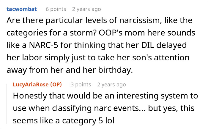 Online forum discussing a mom raging at son for forgetting her birthday and accusing DIL of purposely going into labor.