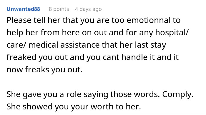 Screenshot of a Reddit comment discussing emotional limits and care, highlighting daughter's unrecognized efforts.