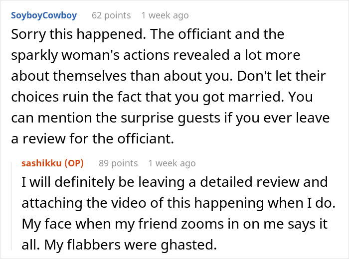 Bride mortified as officiant brings random guest to ceremony and she unexpectedly catches the bouquet, causing shock.