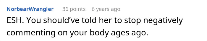 Screenshot of a forum comment where a user advises stopping negative body comments amid a body positivity debate.