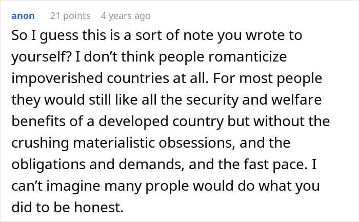 Person reflects on moving to an African country seeking a simpler lifestyle but feeling disillusioned with reality.