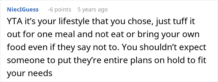 Comment discussing challenges of no vegan options Christmas Eve dinner and advice on managing dietary needs during the meal