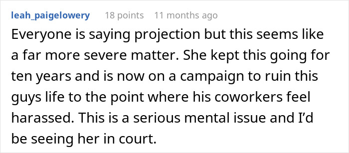 Screenshot of a user comment discussing a wife of 10 years ruining her husband&rsquo;s reputation after leaving him.