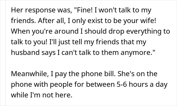 Text excerpt about a wife&rsquo;s phone dependence causing marital strain and leading to divorce due to excessive phone use.