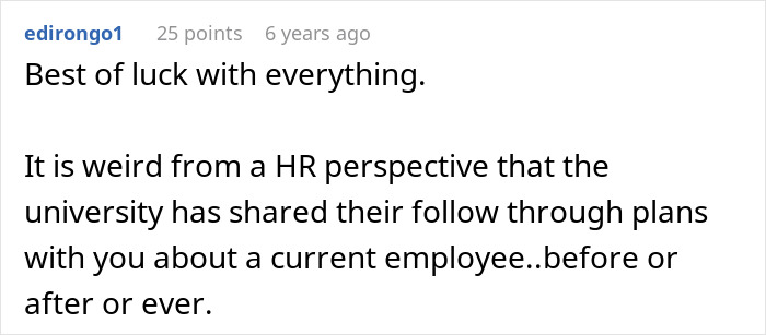 Screenshot of a forum comment discussing HR perspectives on employee follow-through plans and job-related concerns.