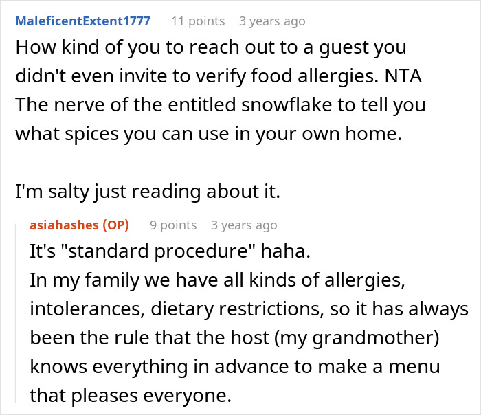 Screenshot of online discussion about a picky eater demanding a Christmas menu change from brother&rsquo;s in-laws.