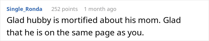 Screenshot of a forum comment discussing a husband and his relationship with his mother after a restraining order against MIL.