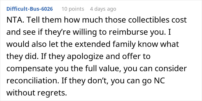 Screenshot of a forum comment advising on cutting off parents after their revenge for planning a small wedding. Screenshot of a forum comment advising on cutting off parents after their revenge for planning a small wedding.
