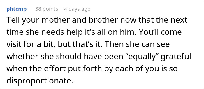 Comment about woman not seeing how much her daughter is doing, overshadowed by flowers from son in family dynamics.