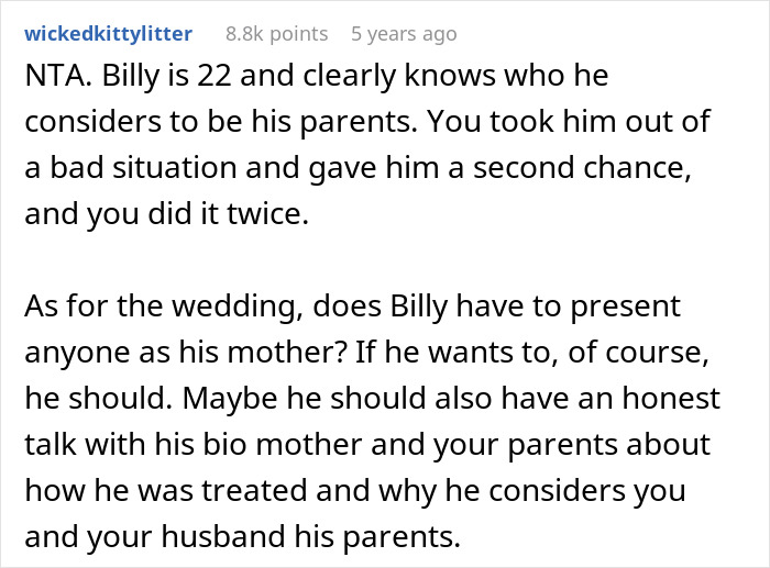 Comment discussing woman letting nephew call her mom, causing bio mom to lose it and demand a stop to it.