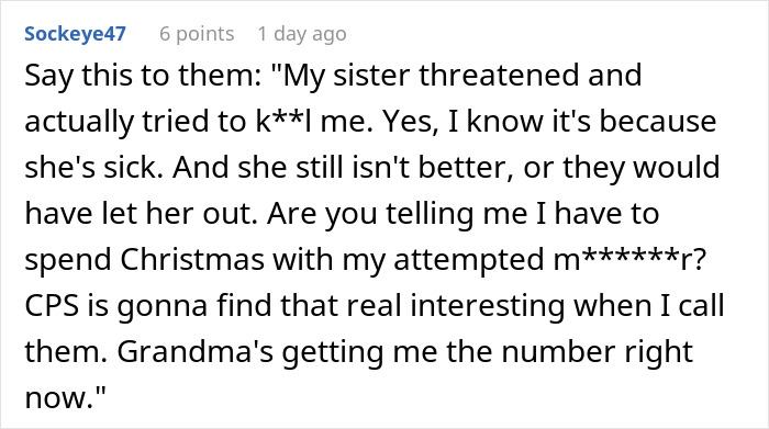Screenshot of a social media comment discussing a woman threatening her sister&rsquo;s life before being taken away.