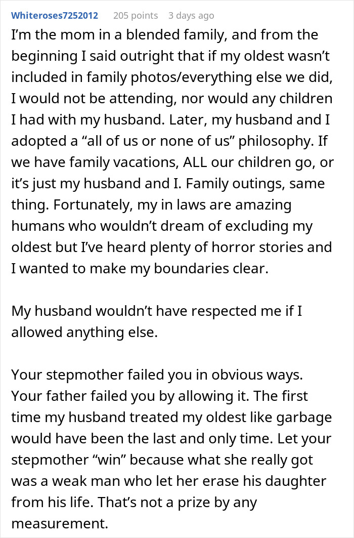 Comment about blended family boundaries and stepmother behavior highlighting insecurity about a kid in a teen&rsquo;s life.