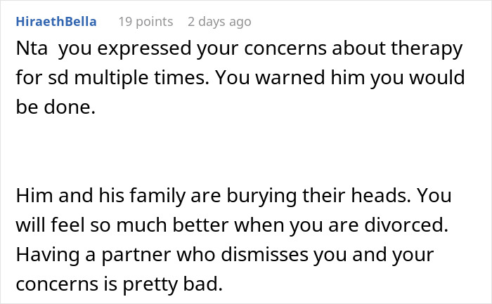 Online comment discussing woman&rsquo;s struggle with stepdaughter&rsquo;s behavior and in-laws&rsquo; negative comments leading to divorce.