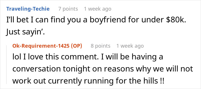 Online Reddit discussion where an entitled mother argues about splitting expenses with her son&rsquo;s girlfriend.