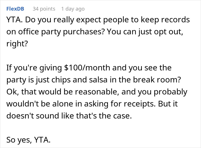 Comment discussing shady fund manager issues and a woman refusing to pay without receipts in a financial dispute thread.
