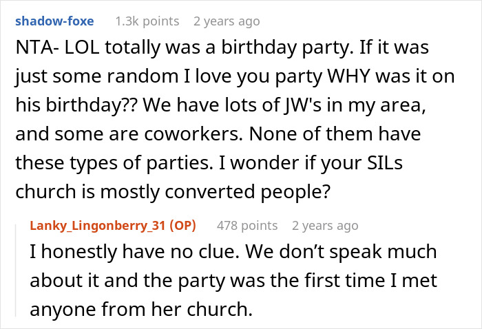 Comments discussing a Jehovah's Witness mom celebrating her kid&rsquo;s birthday under a new name and family reactions.