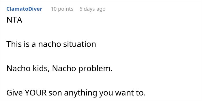 Comment discussing a dad trying to protect his son’s gift from his ex’s new family, causing drama online. Comment discussing a dad trying to protect his son’s gift from his ex’s new family, causing drama online.