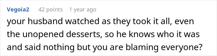 Comment about Thanksgiving host left with empty fridge after family clears leftovers, expressing disbelief and blame.
