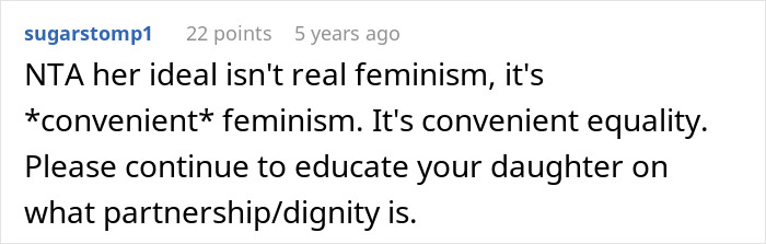 Screenshot of an online comment about a dad calling out wife after she teaches their daughter to treat her boyfriend like a personal ATM. Screenshot of an online comment about a dad calling out wife after she teaches their daughter to treat her boyfriend like a personal ATM.