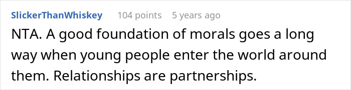 Comment highlighting the importance of teaching relationships as partnerships, not personal ATMs, in family discussions. Comment highlighting the importance of teaching relationships as partnerships, not personal ATMs, in family discussions.