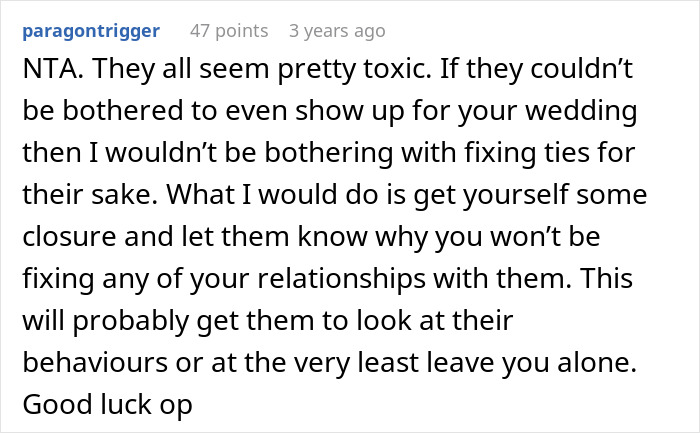 Reddit comment about toxic family dynamics and dealing with a gay bro who mistreated his sister years ago.