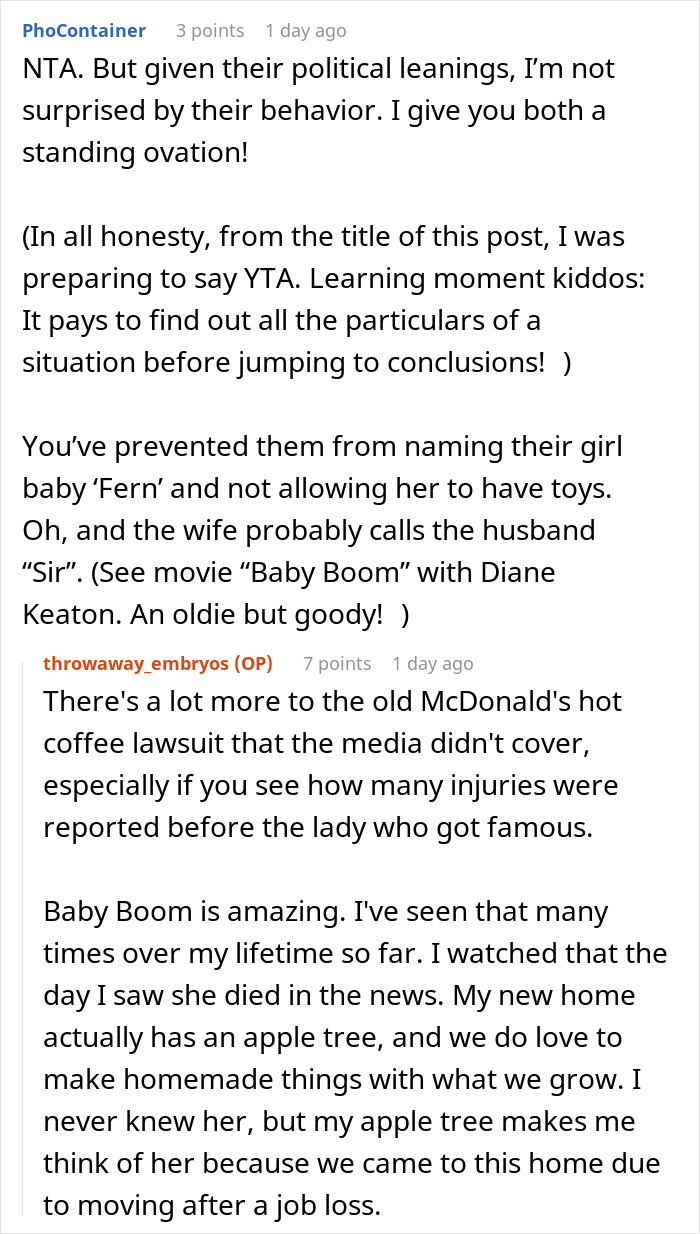 Text conversation discussing a couple's decision to destroy their embryos after a friend's true colors come to light. Text conversation discussing a couple's decision to destroy their embryos after a friend's true colors come to light.