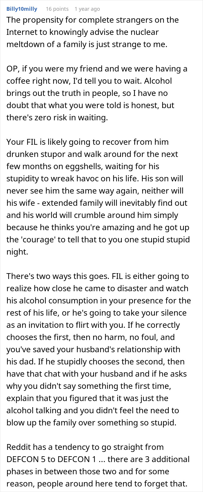 Reddit comment analyzing FIL&rsquo;s unexpected love confession and its impact on family dynamics and relationships.